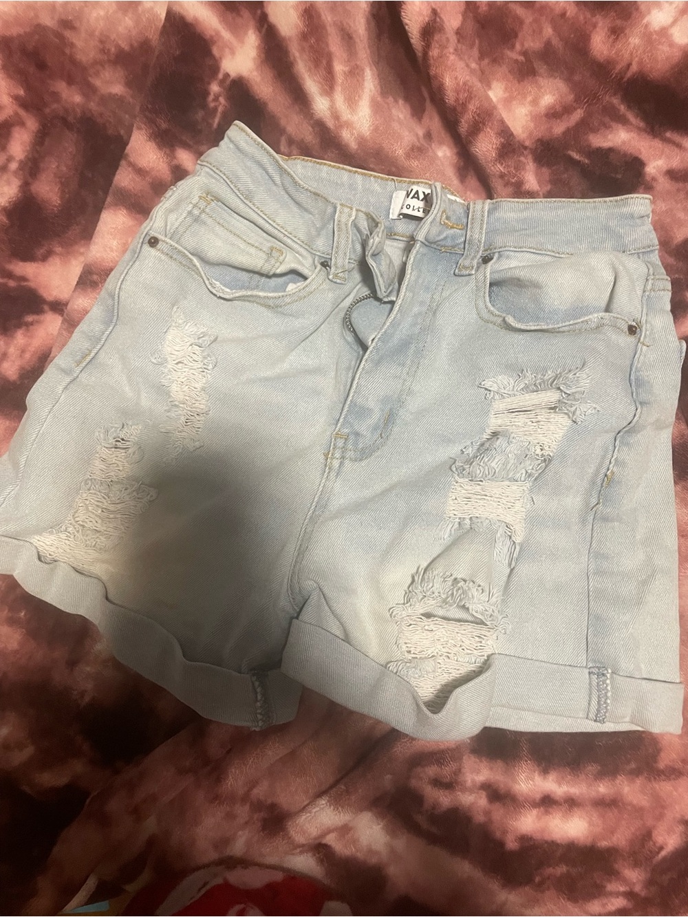 Wax Jean Light Blue Distressed Denim Shorts